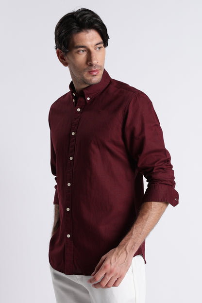 Premium Cotton Linen Slim Fit Solid Shirt Maroon