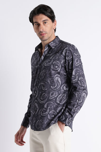 Floral Digital Print Shirt Grey