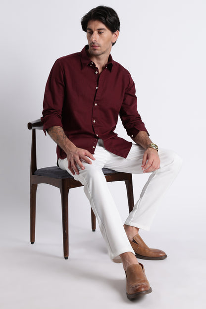 Premium Cotton Linen Slim Fit Solid Shirt Maroon
