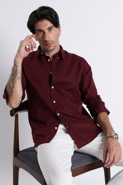 Premium Cotton Linen Slim Fit Solid Shirt Maroon