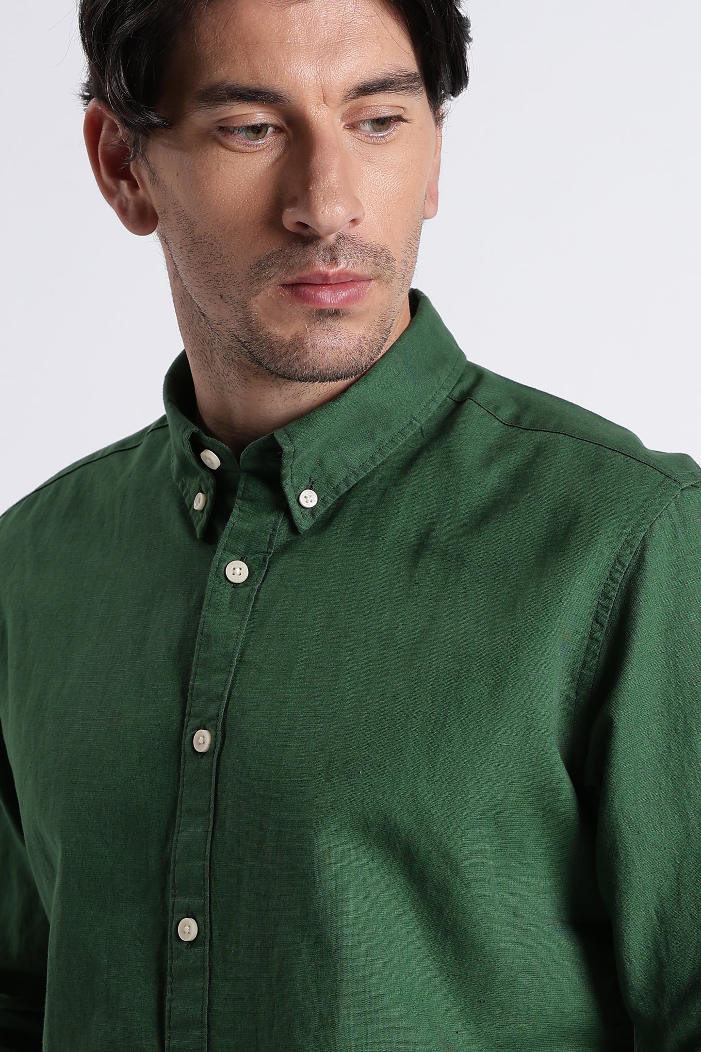Premium Cotton Linen Slim Fit Solid Shirt Green
