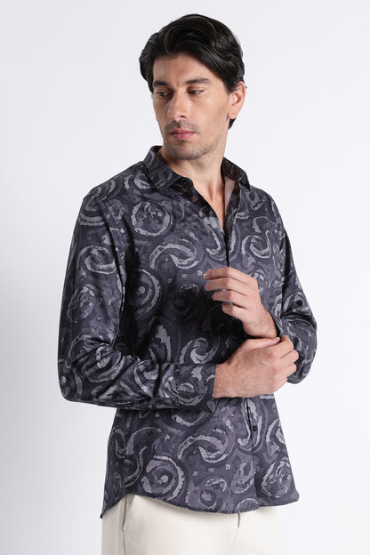Floral Digital Print Shirt Grey