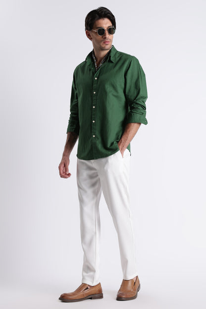 Premium Cotton Linen Slim Fit Solid Shirt Green