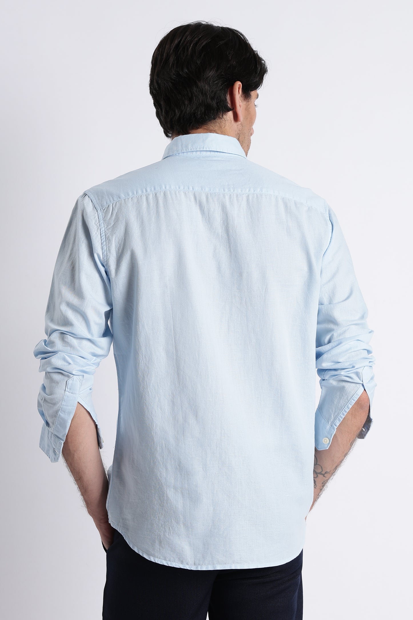 Premium Cotton Linen Slim Fit Solid Shirt Sky Blue