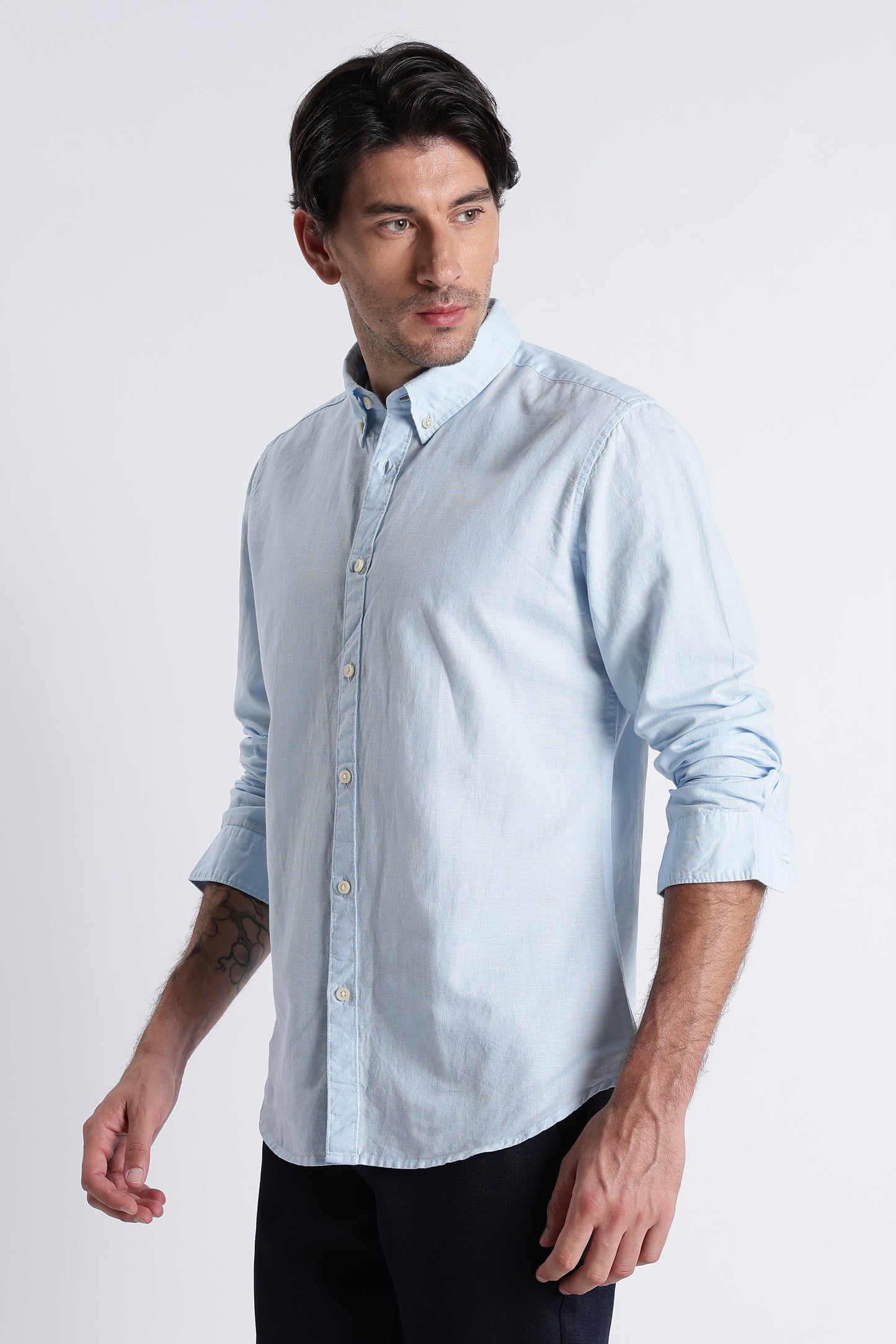 Premium Cotton Linen Slim Fit Solid Shirt Sky Blue