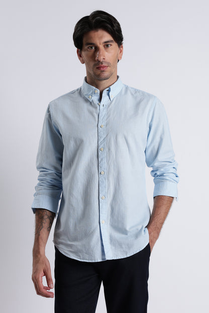 Premium Cotton Linen Slim Fit Solid Shirt Sky Blue