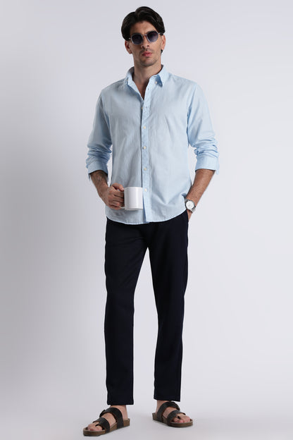 Premium Cotton Linen Slim Fit Solid Shirt Sky Blue
