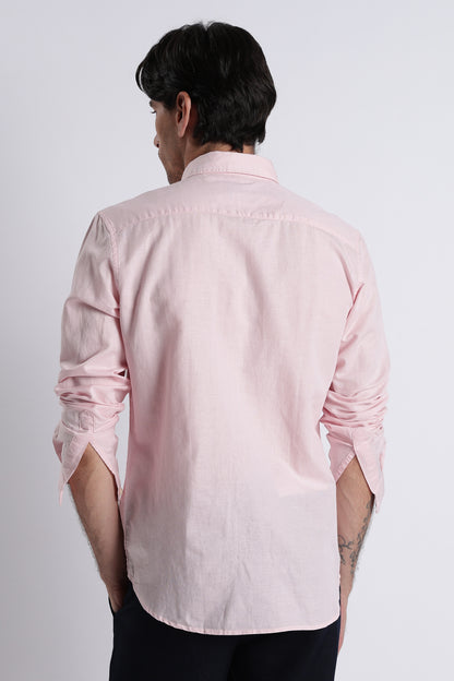 Premium Cotton Linen Slim Fit Solid Shirt Pink
