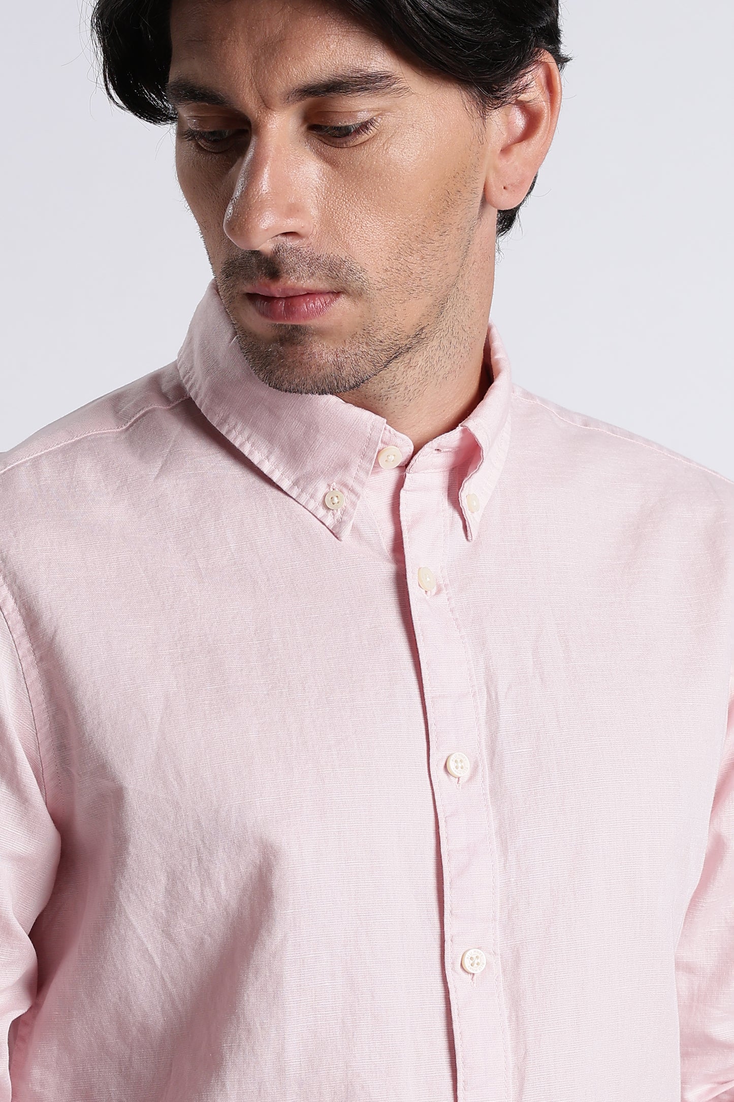 Premium Cotton Linen Slim Fit Solid Shirt Pink