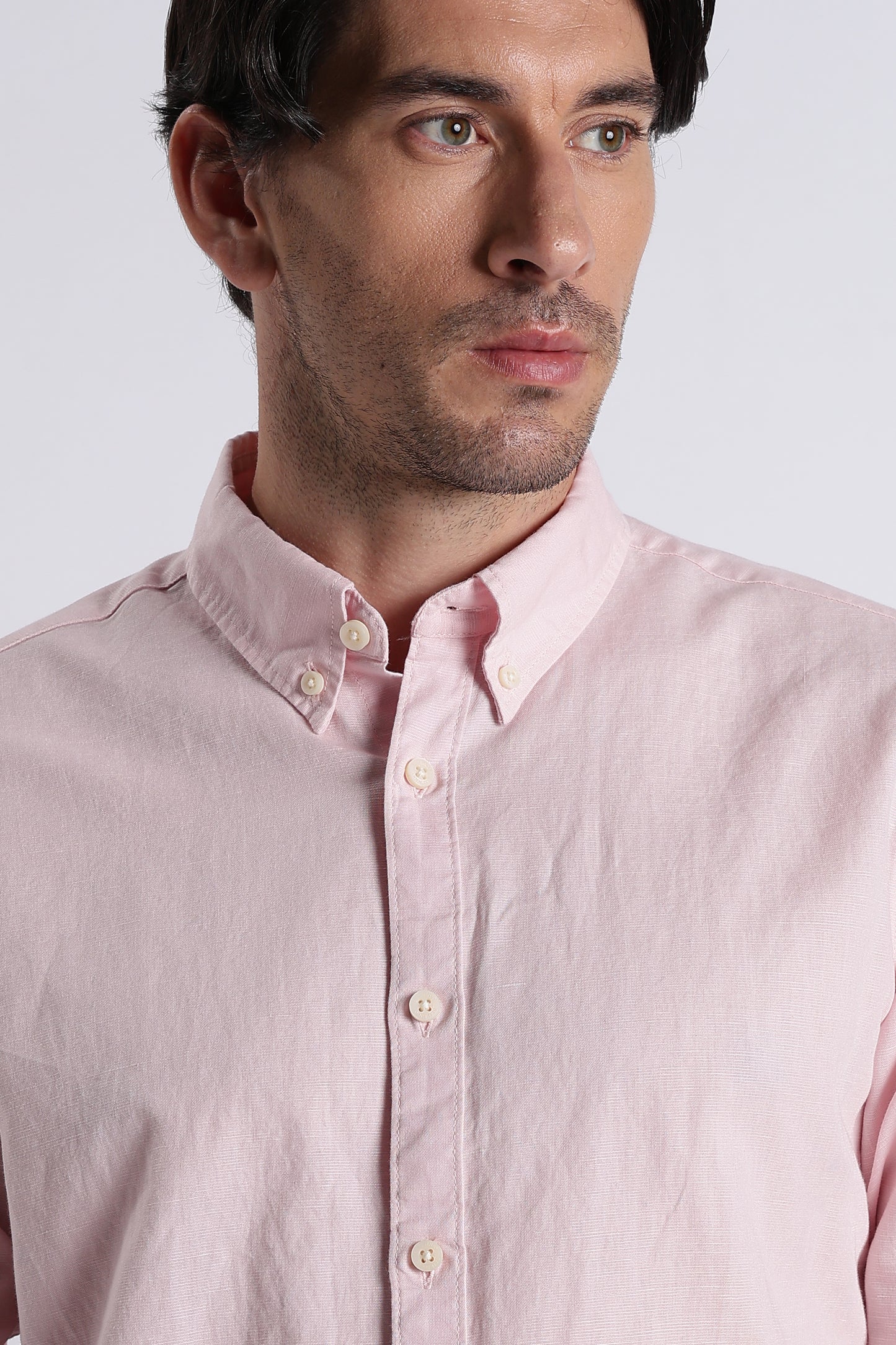 Premium Cotton Linen Slim Fit Solid Shirt Pink