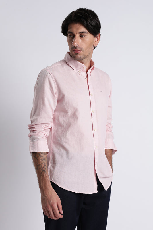 Premium Cotton Linen Slim Fit Solid Shirt Pink