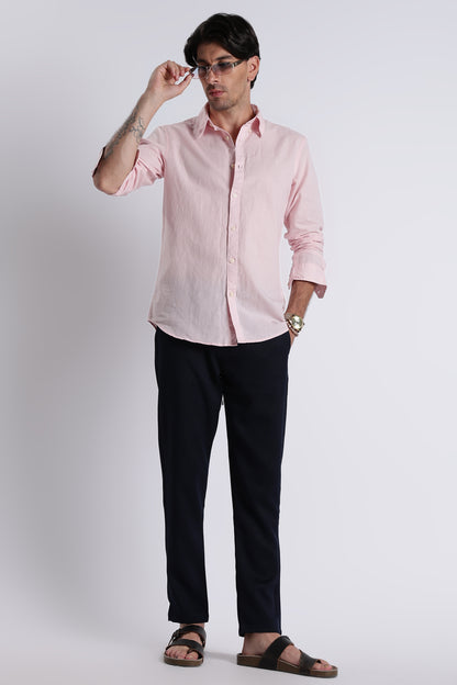 Premium Cotton Linen Slim Fit Solid Shirt Pink