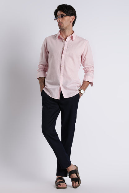 Premium Cotton Linen Slim Fit Solid Shirt Pink
