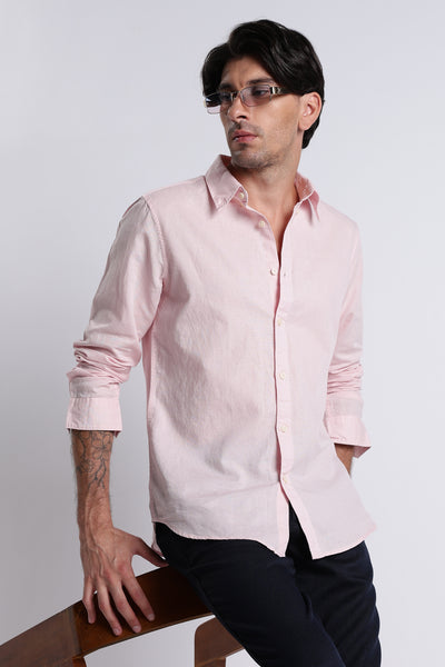Premium Cotton Linen Slim Fit Solid Shirt Pink