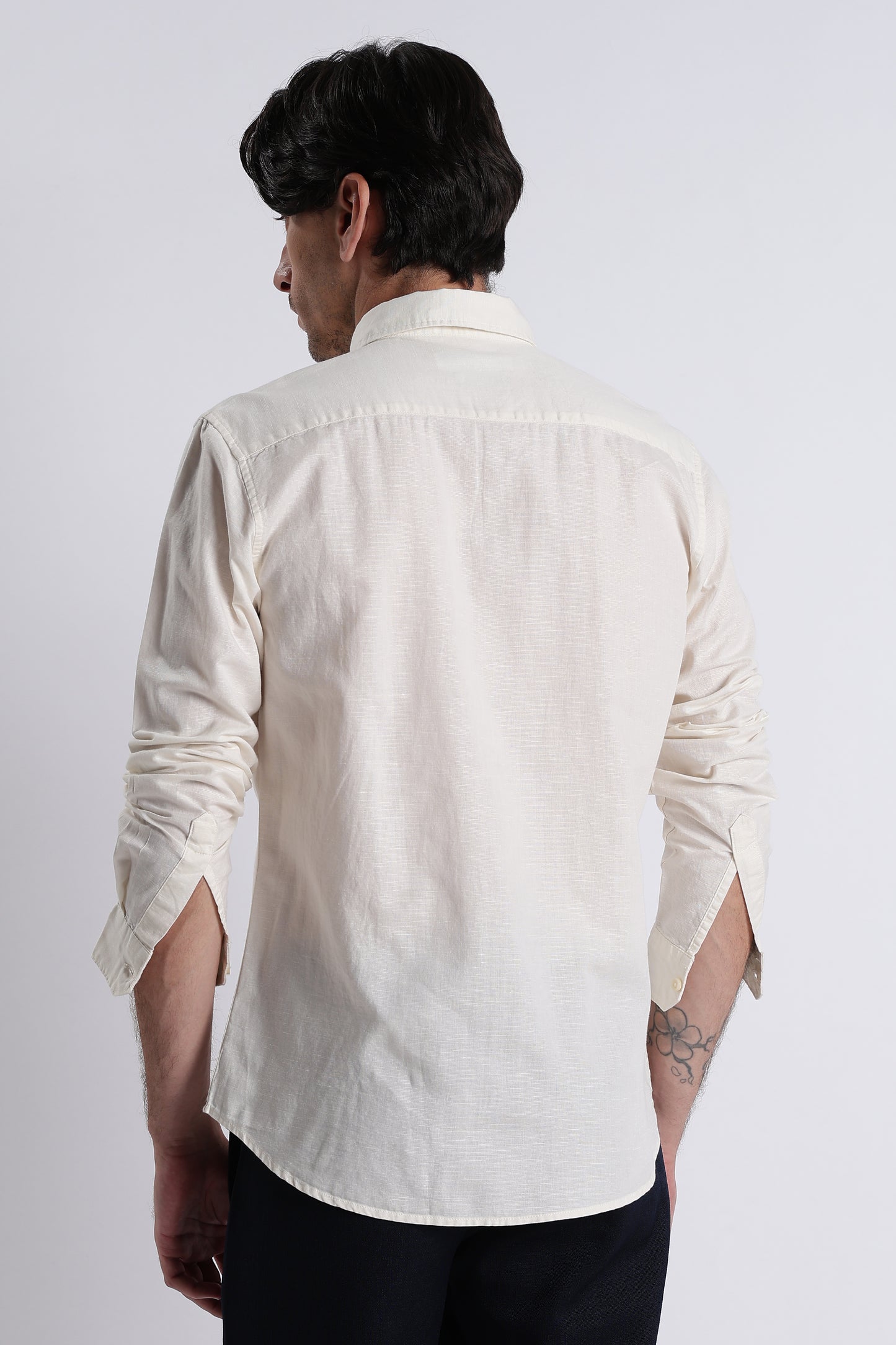 Premium Cotton Linen Slim Fit Solid Shirt Off White