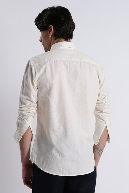 Premium Cotton Linen Slim Fit Solid Shirt Off White