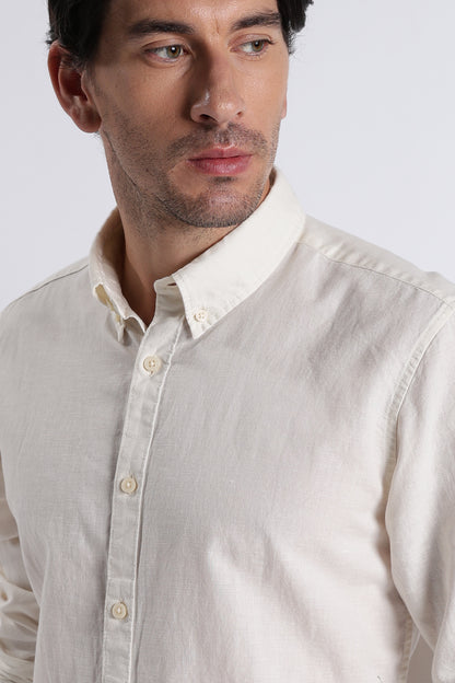 Premium Cotton Linen Slim Fit Solid Shirt Off White