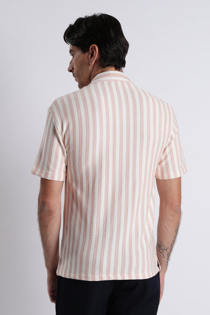 Loose Fit Textured Casual Shirt Peach