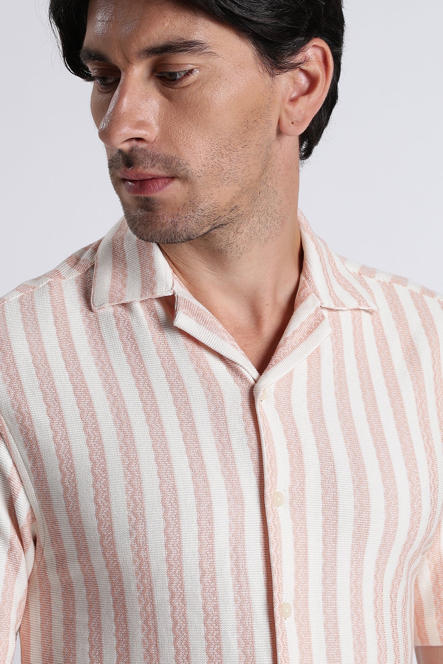 Loose Fit Textured Casual Shirt Peach