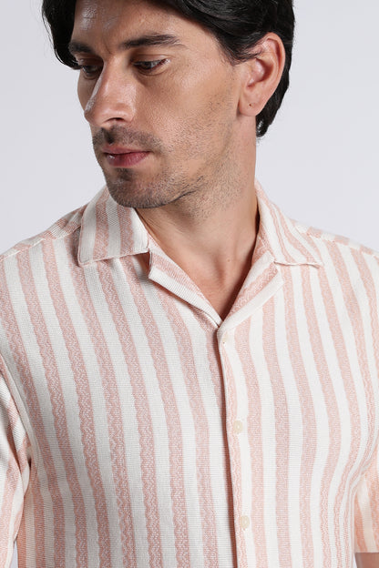 Loose Fit Textured Casual Shirt Peach