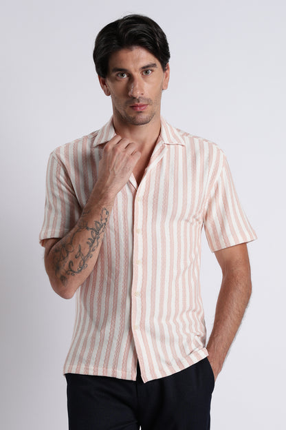 Loose Fit Textured Casual Shirt Peach