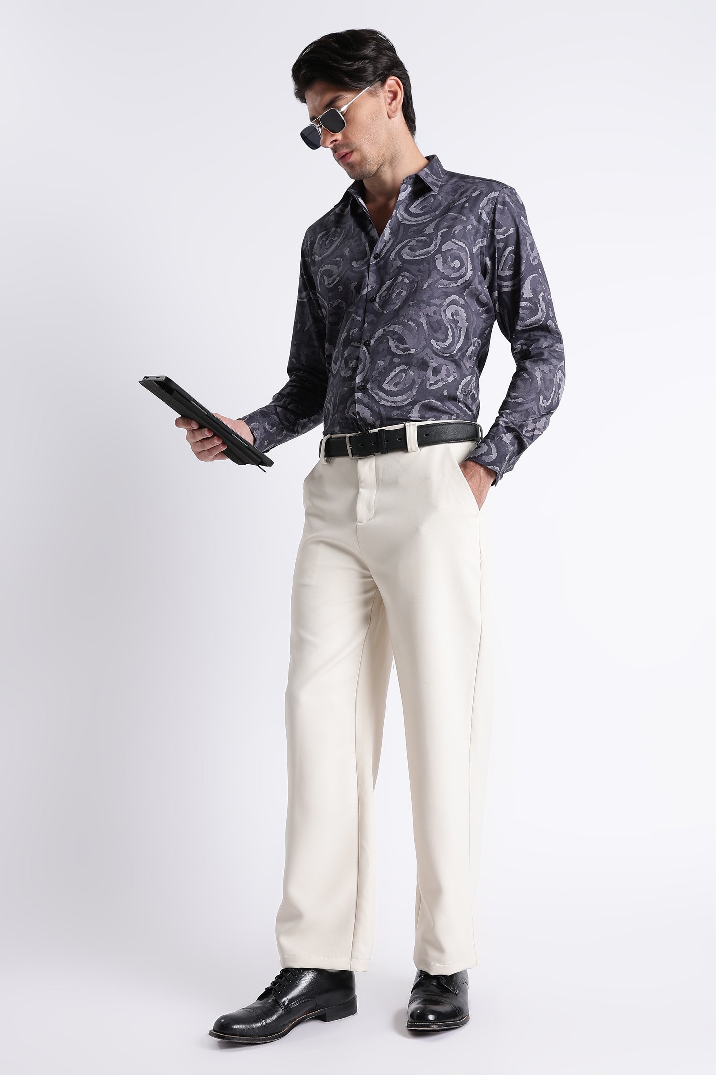 Floral Digital Print Shirt Grey