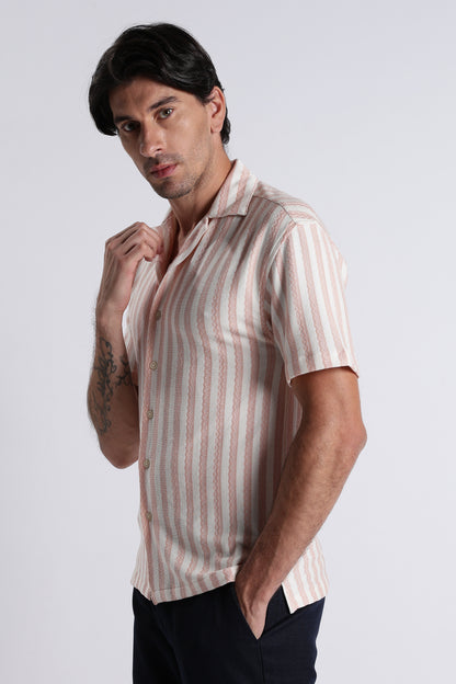 Loose Fit Textured Casual Shirt Peach