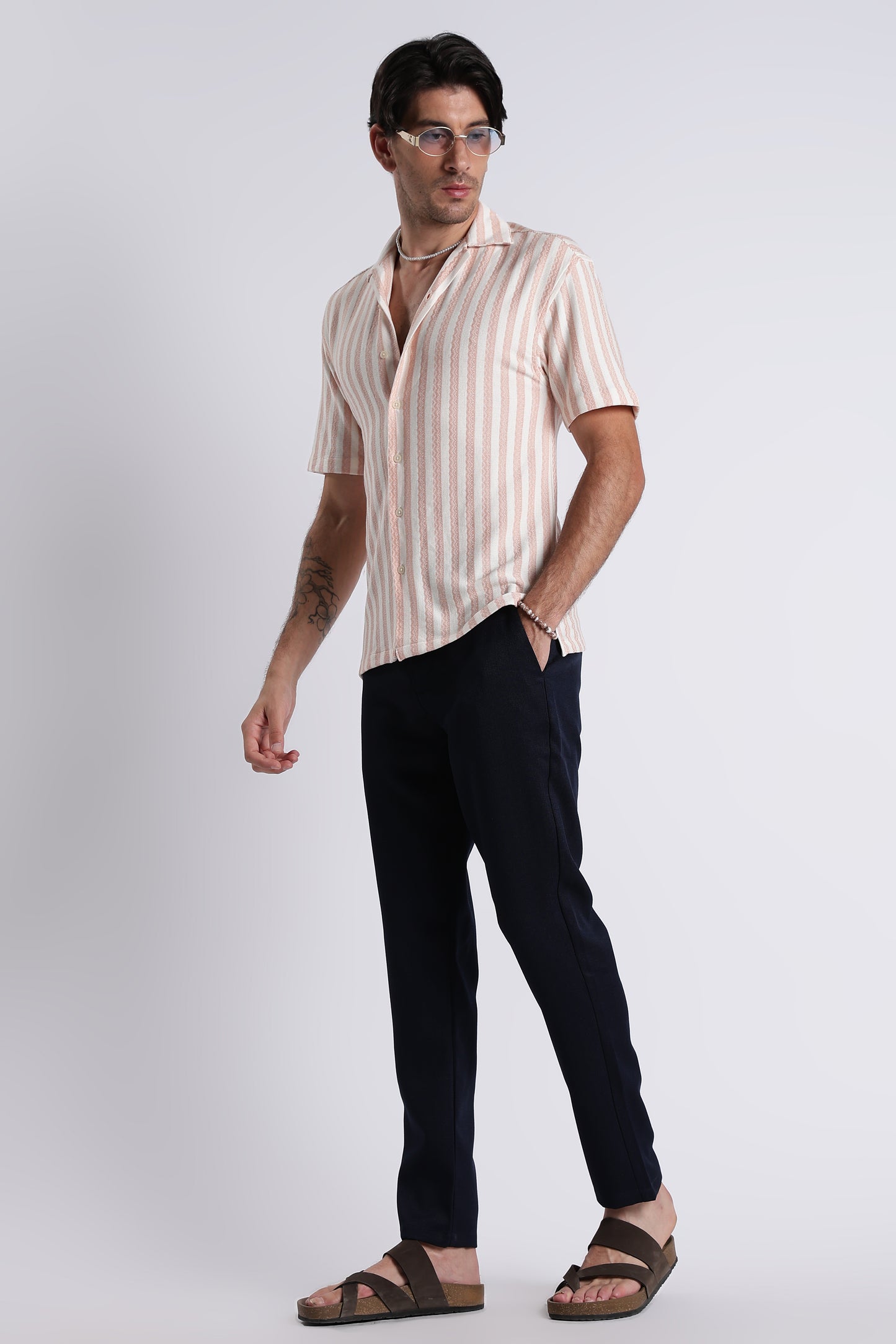 Loose Fit Textured Casual Shirt Peach