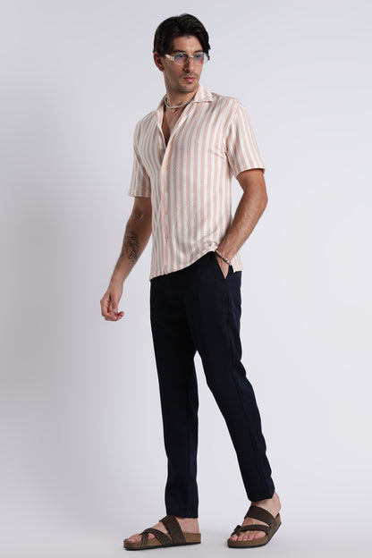 Loose Fit Textured Casual Shirt Peach