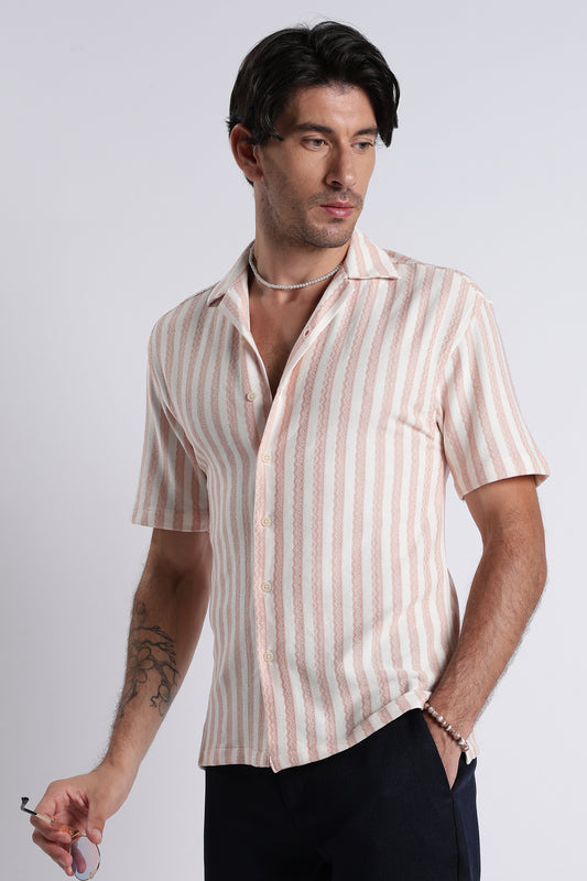 Loose Fit Textured Casual Shirt Peach