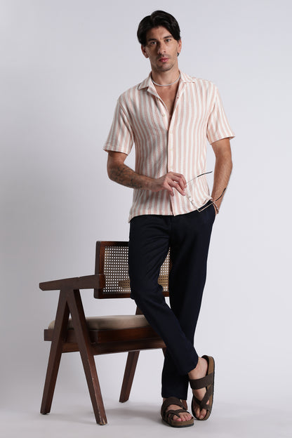 Loose Fit Textured Casual Shirt Peach