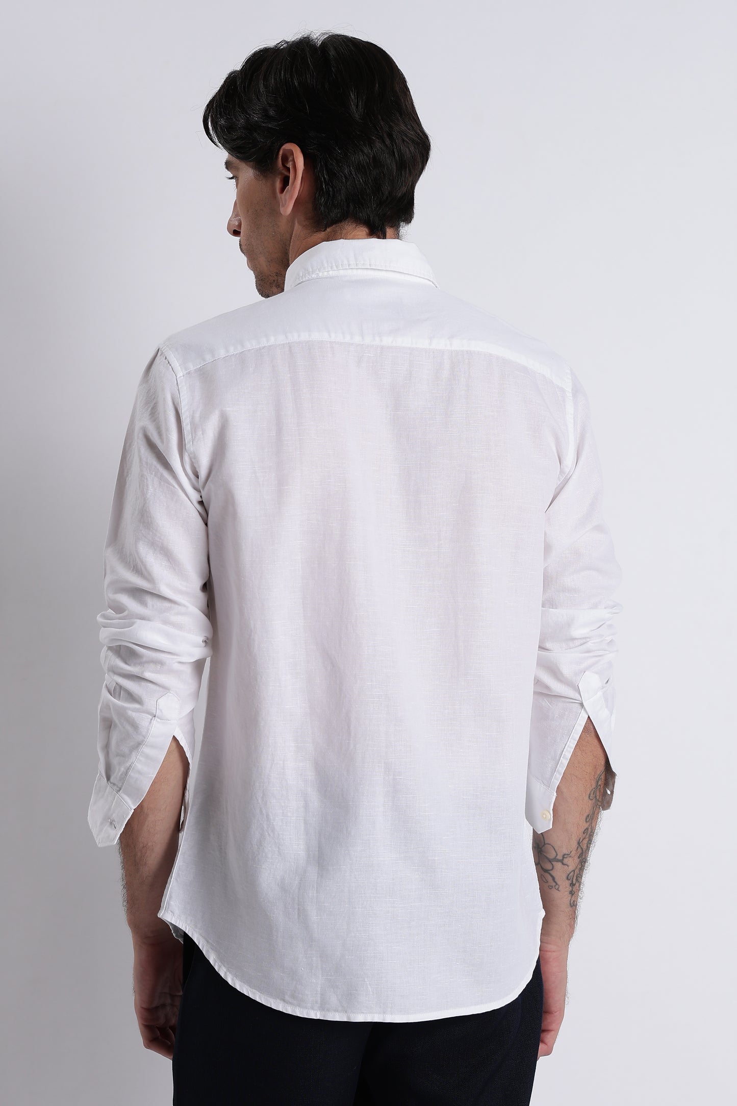 Premium Cotton Linen Slim Fit Solid Shirt White