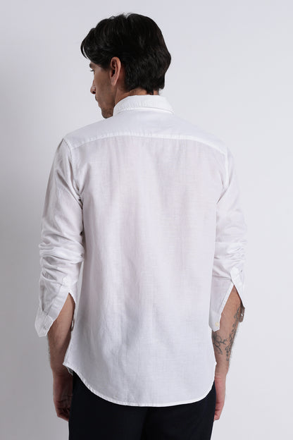 Premium Cotton Linen Slim Fit Solid Shirt White