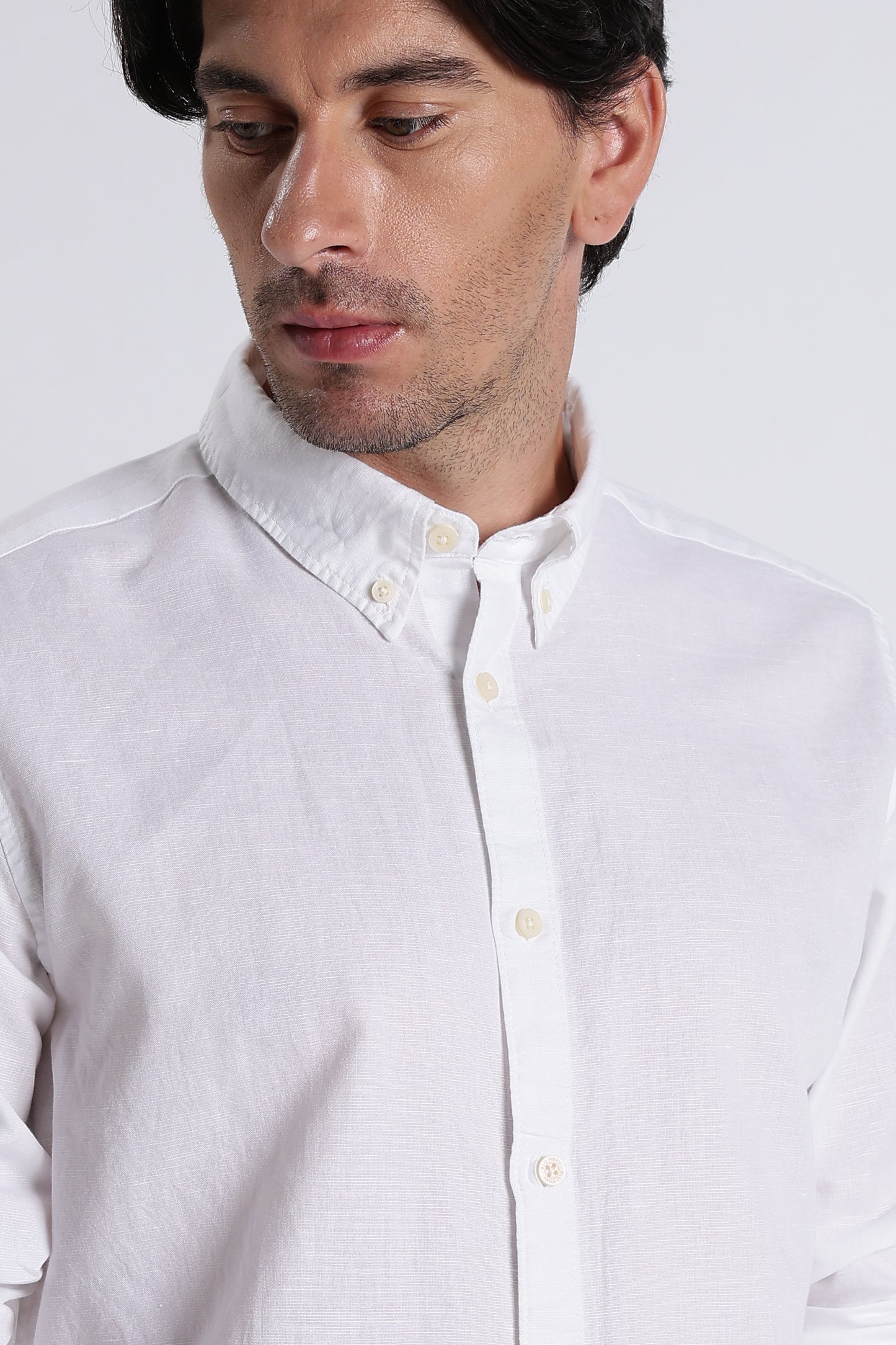 Premium Cotton Linen Slim Fit Solid Shirt White