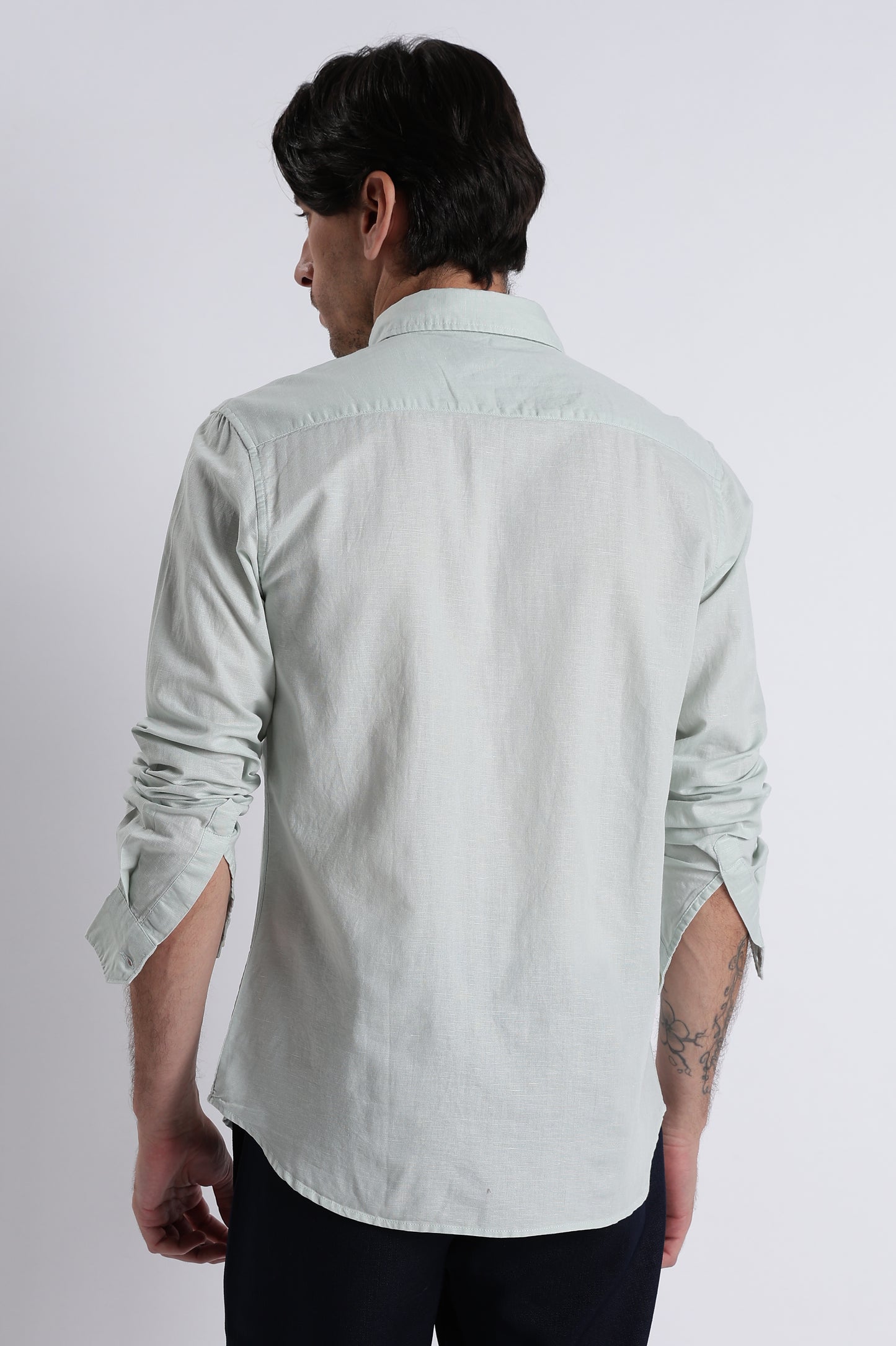 Premium Cotton Linen Slim Fit Solid Shirt Lt Green