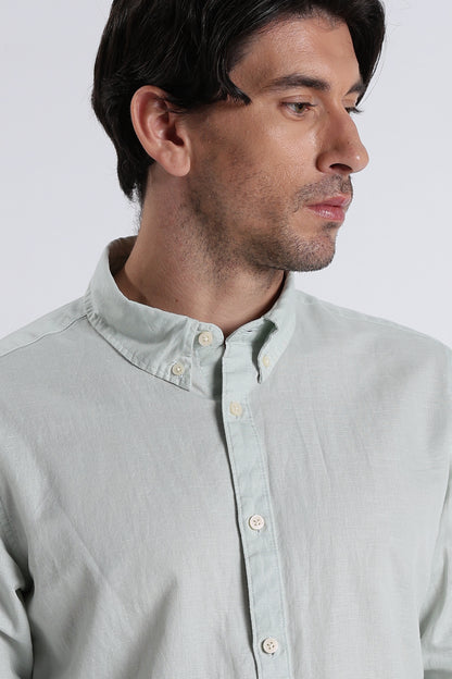 Premium Cotton Linen Slim Fit Solid Shirt Lt Green