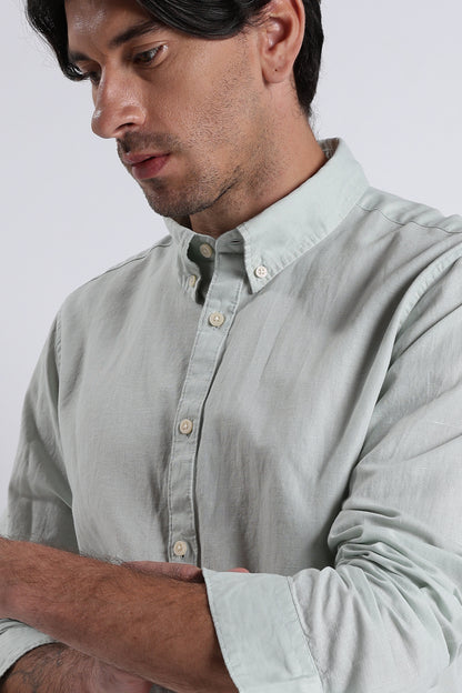 Premium Cotton Linen Slim Fit Solid Shirt Lt Green
