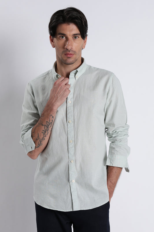 Premium Cotton Linen Slim Fit Solid Shirt Lt Green