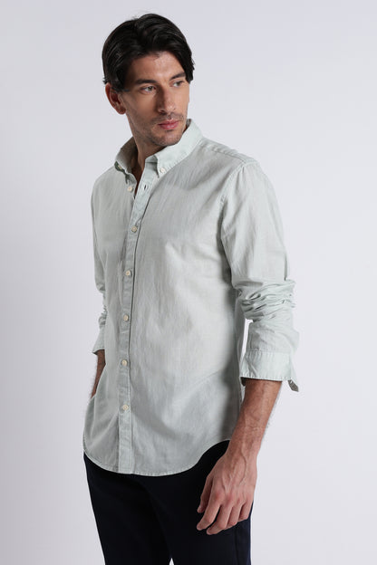 Premium Cotton Linen Slim Fit Solid Shirt Lt Green