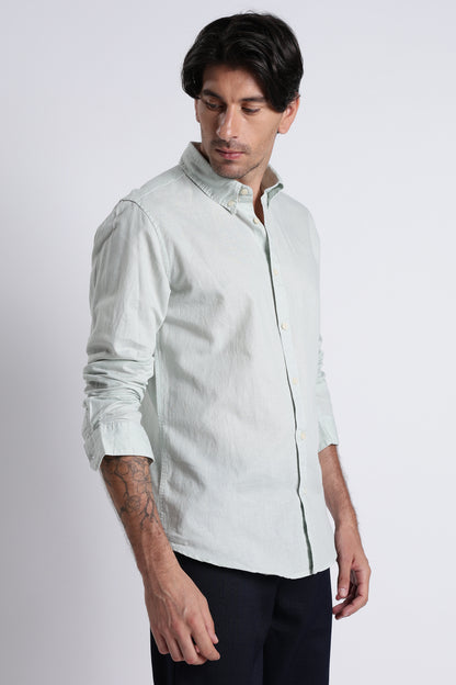 Premium Cotton Linen Slim Fit Solid Shirt Lt Green