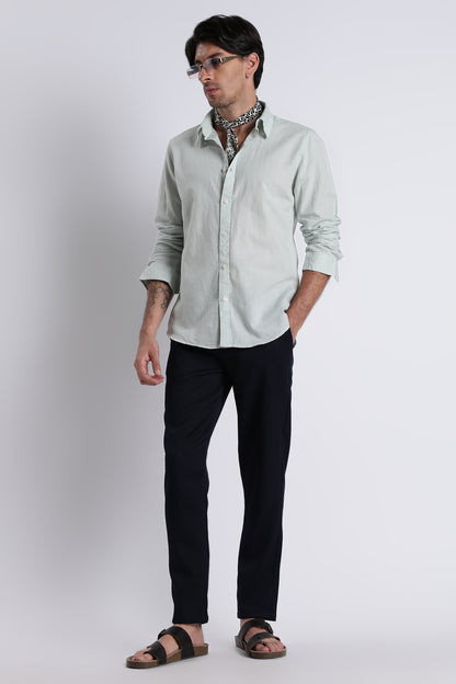 Premium Cotton Linen Slim Fit Solid Shirt Lt Green