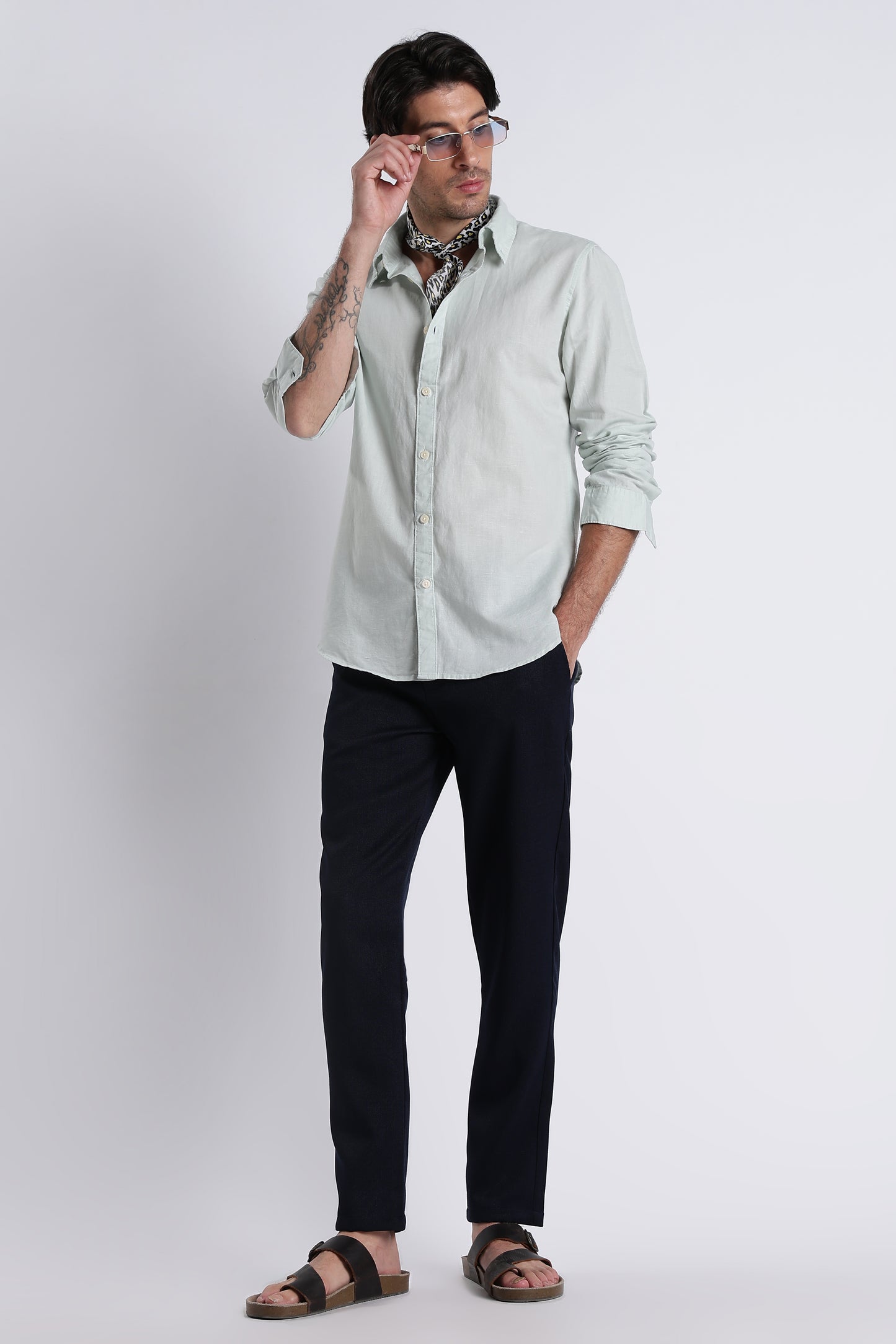 Premium Cotton Linen Slim Fit Solid Shirt Lt Green