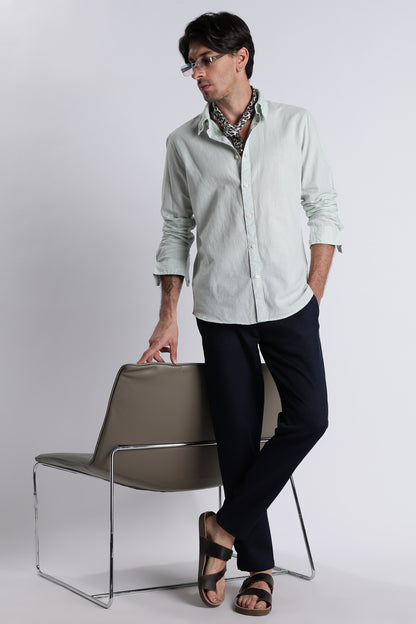 Premium Cotton Linen Slim Fit Solid Shirt Lt Green