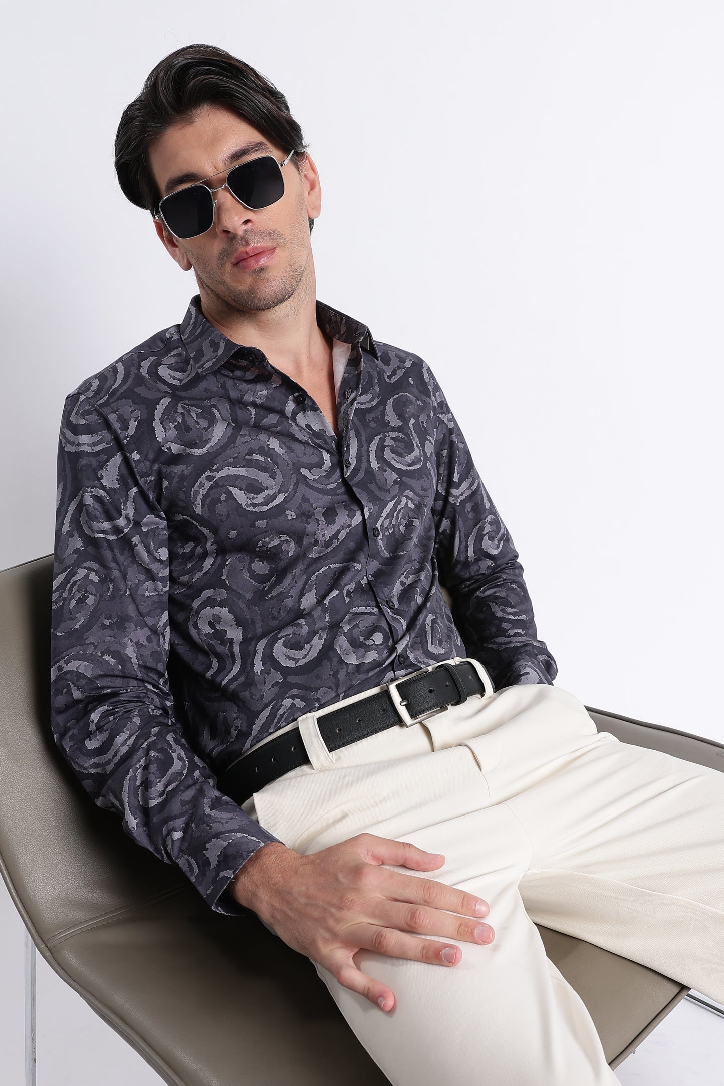 Floral Digital Print Shirt Grey