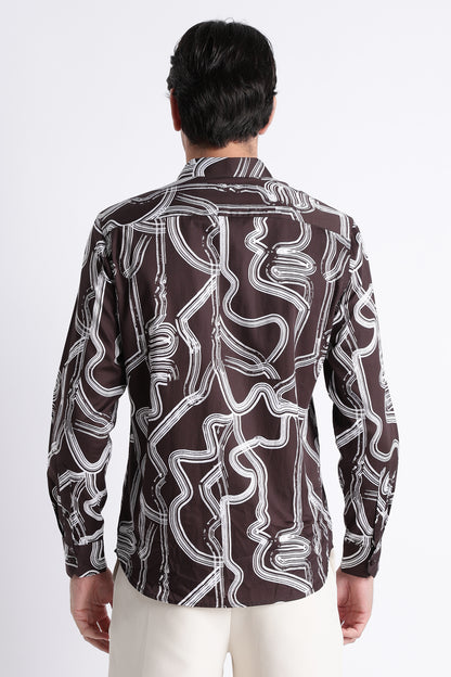 Floral Digital Print Shirt Dk Brown