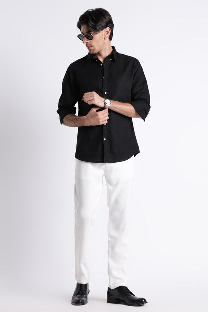 Premium Cotton Linen Slim Fit Solid Shirt Black