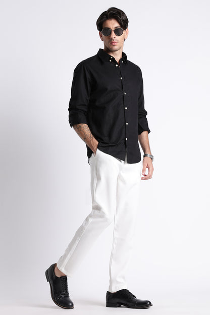 Premium Cotton Linen Slim Fit Solid Shirt Black
