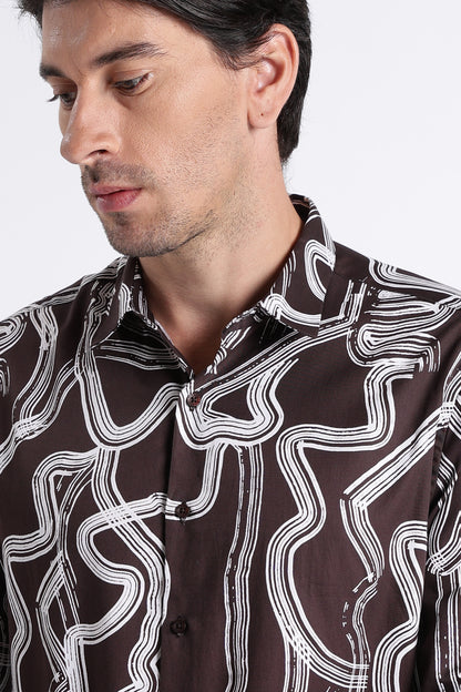 Floral Digital Print Shirt Dk Brown