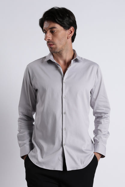 Refined Satin Finish Slim Fit Shirt Grey