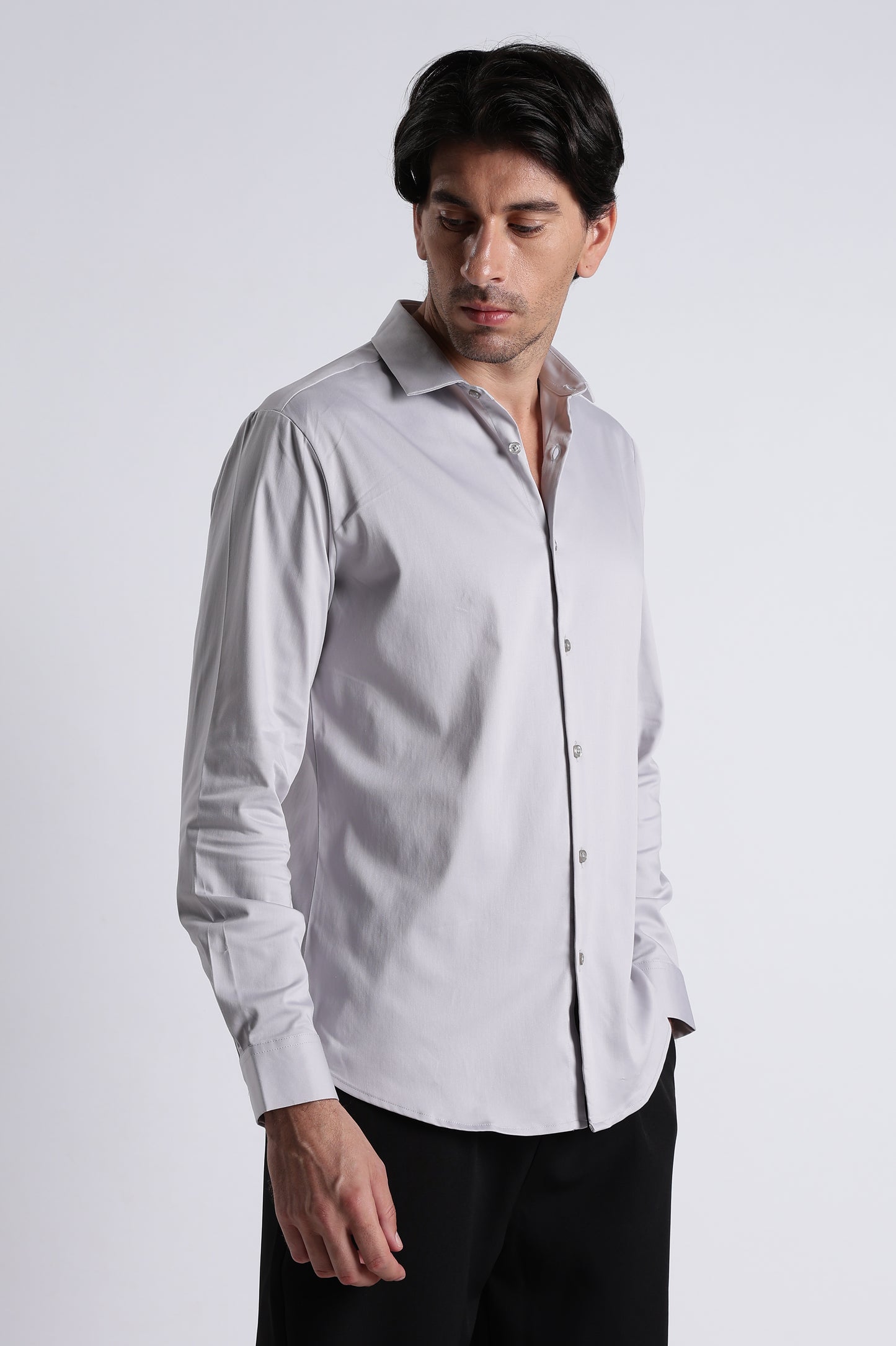 Refined Satin Finish Slim Fit Shirt Grey